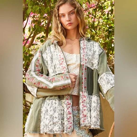 #325 New! Pol Gorgeous Lace Embro Hooded Jacket Coat - Picture 1 of 3